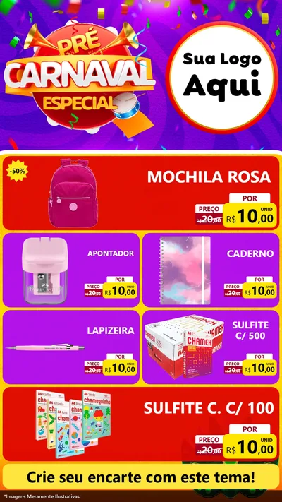 Modelo de TV para TV Vertical com o tema Pré-Carnaval Especial para Papelaria