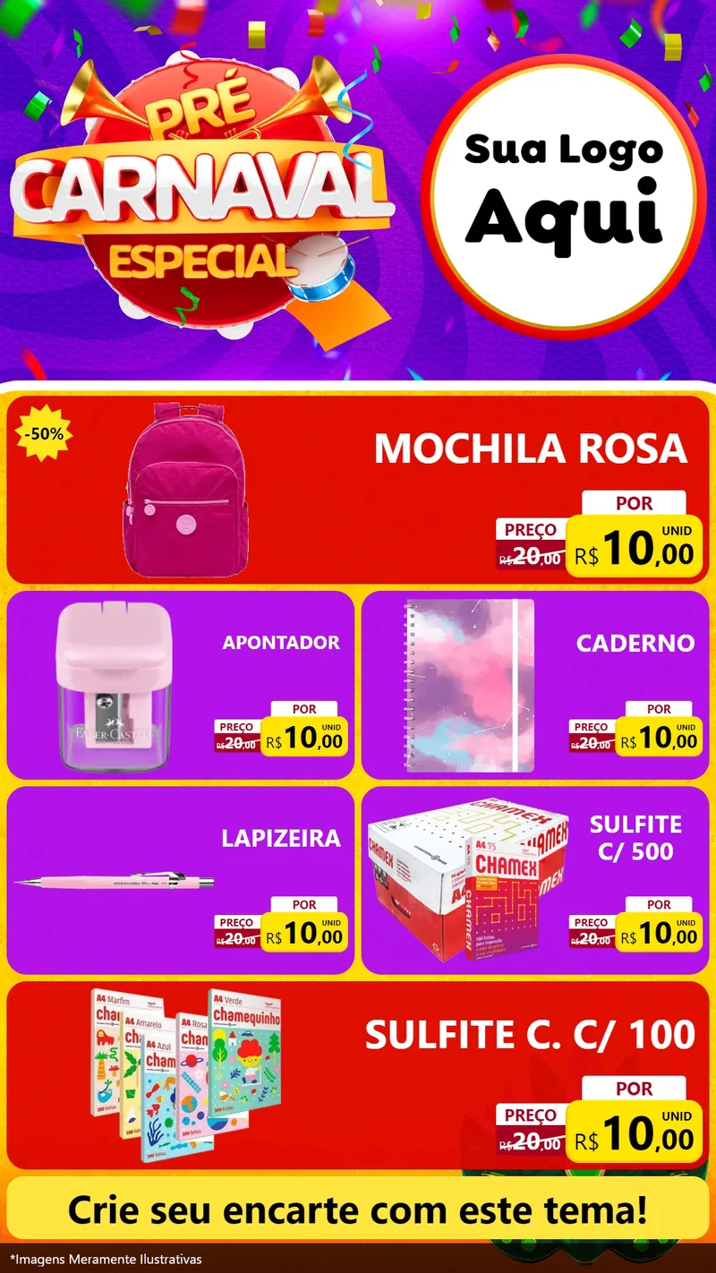 Modelo de TV para TV Vertical com o tema Pré-Carnaval Especial para Papelaria