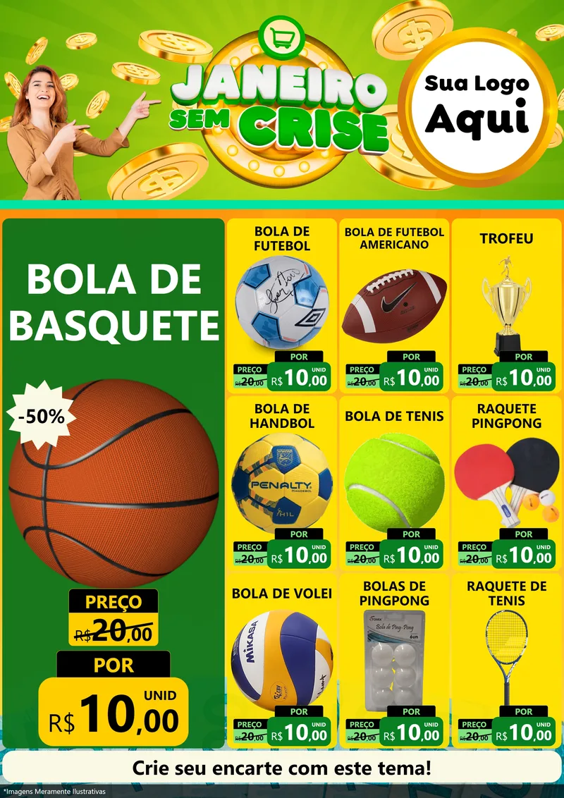 Modelo de Encarte para Encarte A4 Vertical com o tema Janeiro Sem Crise para Artigos Esportivos