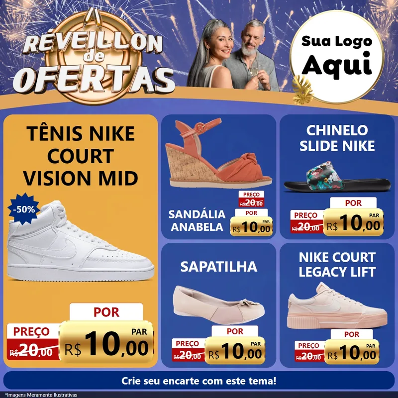 Modelo de Rede Social para Feed Facebook com o tema Réveillon de Ofertas para Calçados