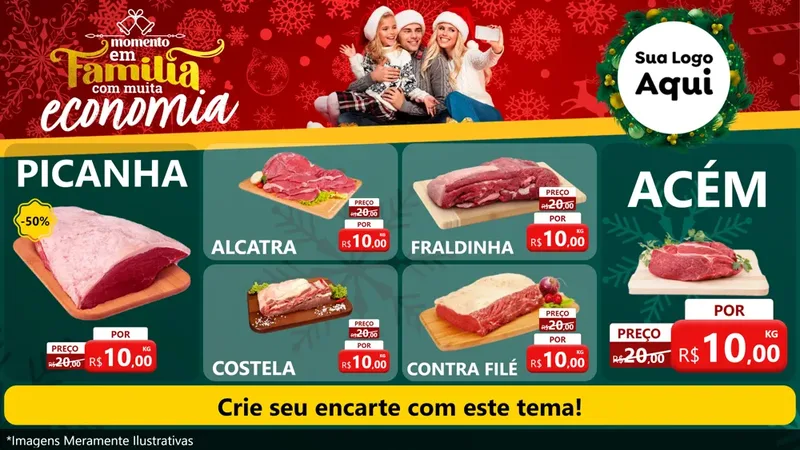 Modelo de TV para TV Horizontal com o tema Momento em Família (Natal) para Açougue