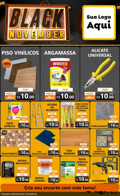 Modelo de Encarte para Encarte Grande com o tema Black November para Material para Construção