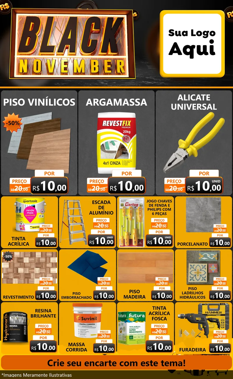 Modelo de Encarte para Encarte Grande com o tema Black November para Material para Construção