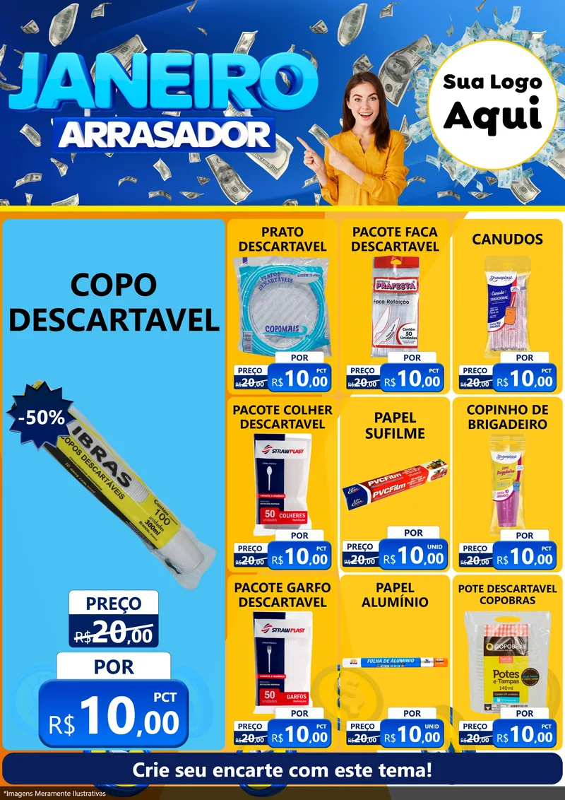 Modelo de Encarte para Encarte A4 Vertical com o tema Janeiro Arrasador para Embalagens