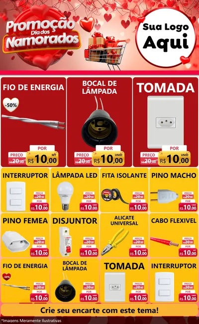 Modelo de Encarte para Encarte Grande com o tema Promoção Dia dos Namorados para Materiais Elétricos