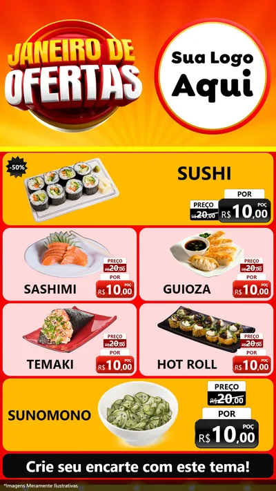 Modelo de TV para TV Vertical com o tema Janeiro de Ofertas para Comida japonesa