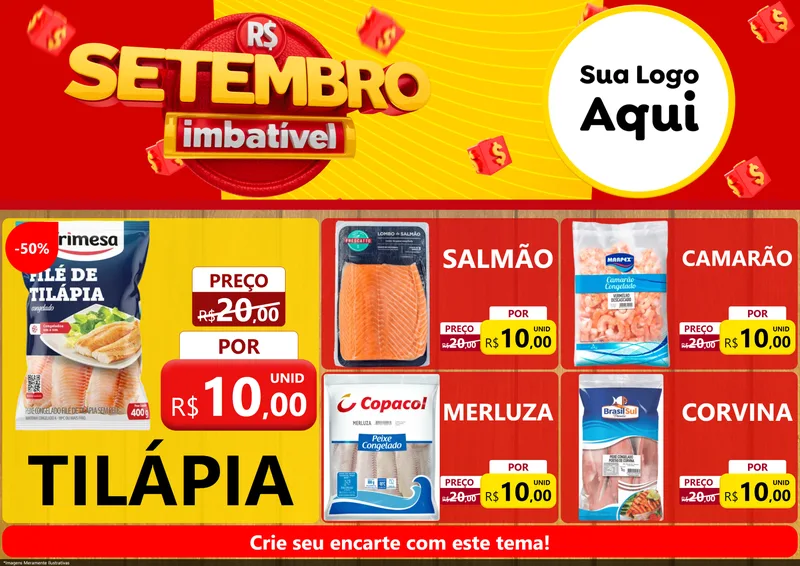 Modelo de Encarte para Encarte A4 Horizontal com o tema Setembro Imbatível para Peixaria