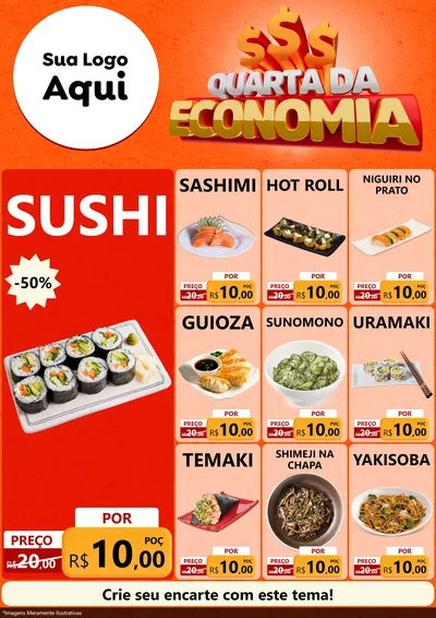 Modelo de Encarte para Encarte A4 Vertical com o tema Quarta da Economia para Comida japonesa