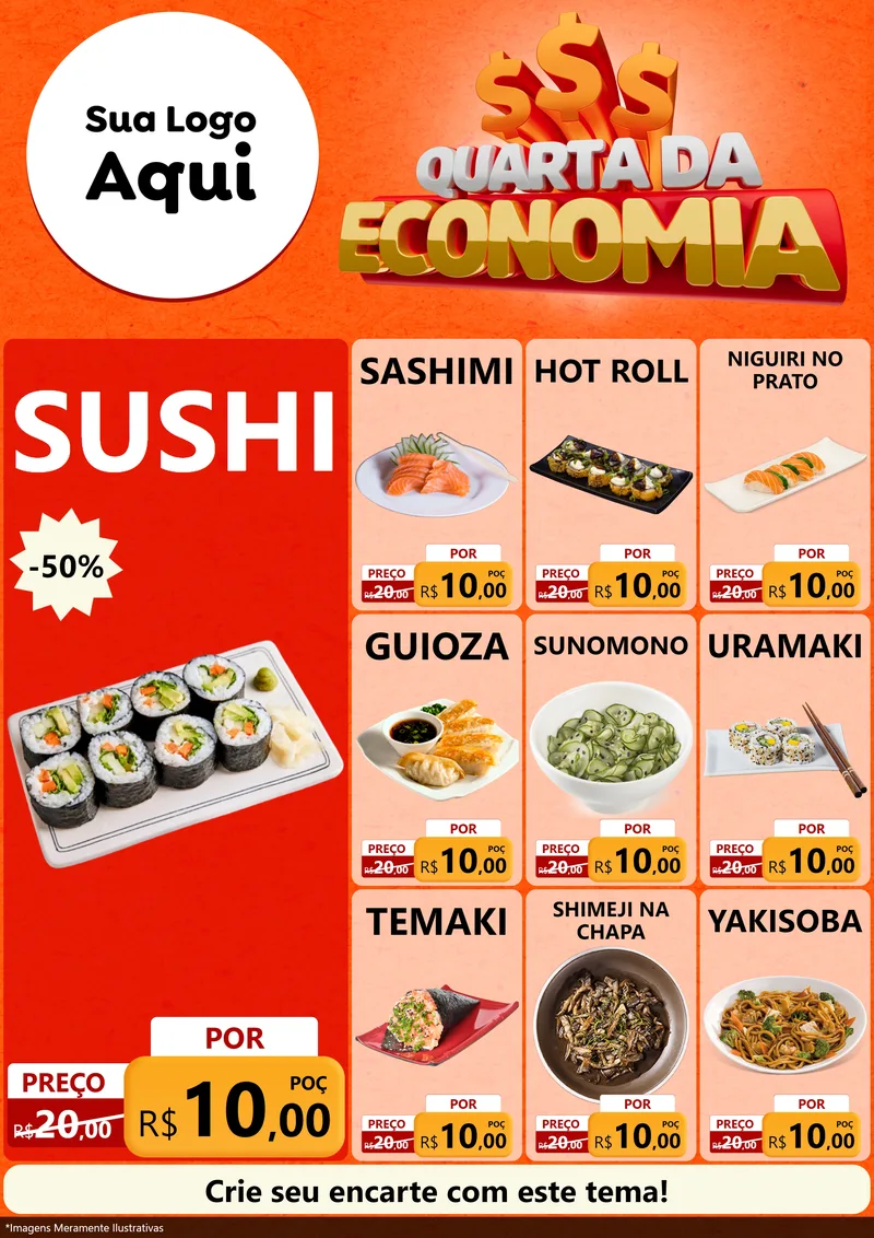 Modelo de Encarte para Encarte A4 Vertical com o tema Quarta da Economia para Comida japonesa