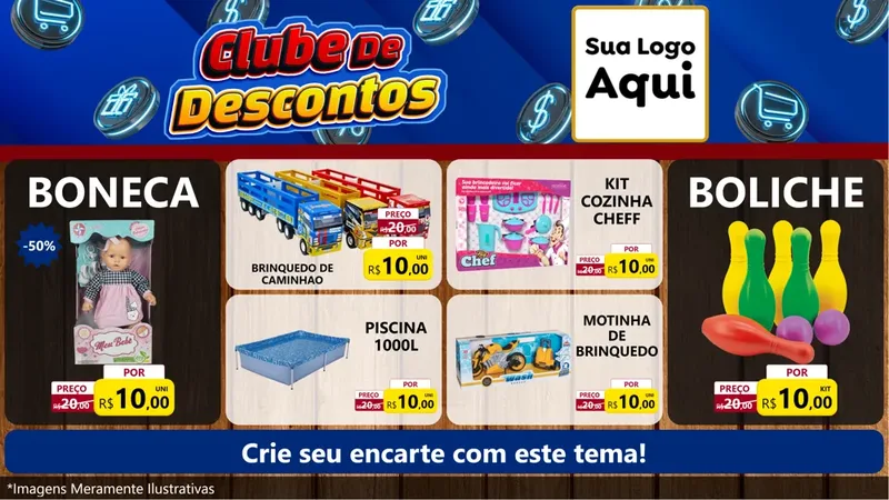 Modelo de TV para TV Horizontal com o tema Clube de Descontos para Brinquedos