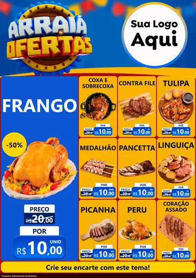 Modelo de Encarte para Encarte A4 Vertical com o tema Arraiá de Ofertas - Junina para Assados