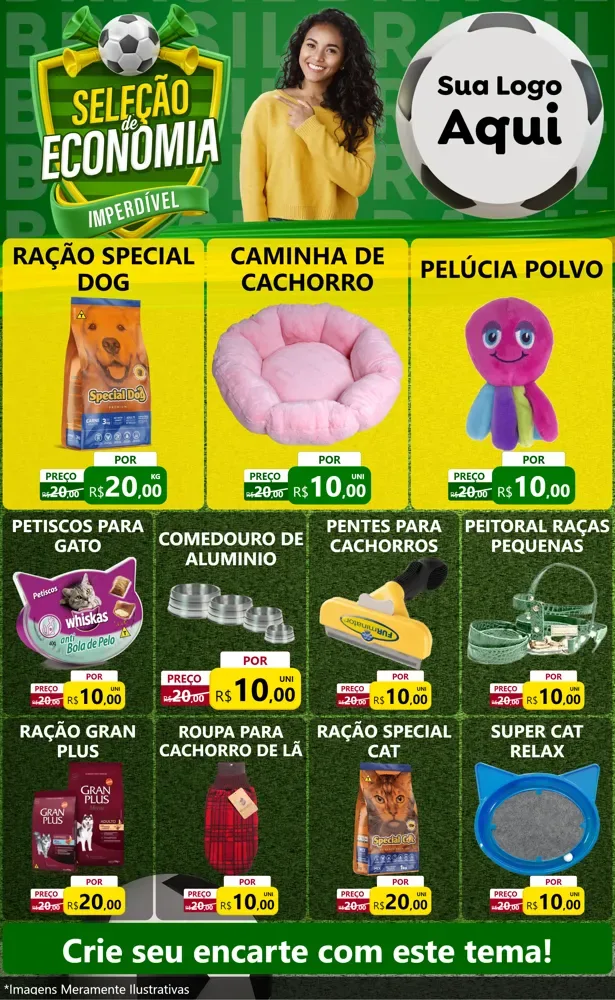 Modelo de Encarte para Encarte Grande com o tema Seleção de Economia - Copa para Pet Shop