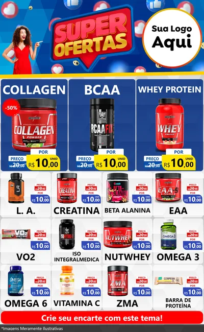 Modelo de Encarte para Encarte Grande com o tema Super Ofertas para Suplementos alimentares