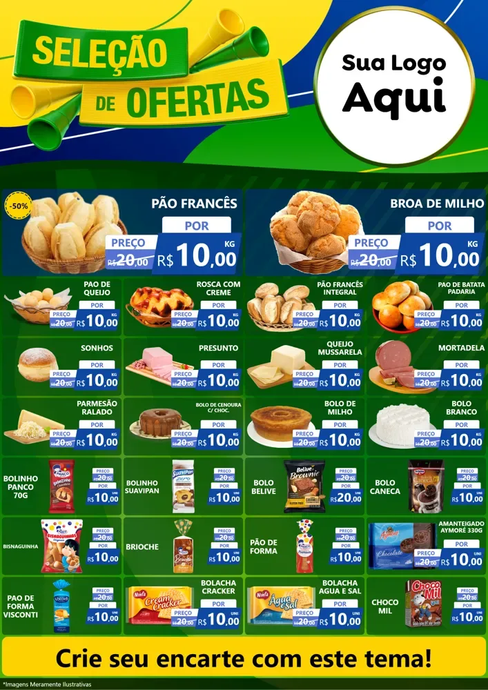 Modelo de Encarte para Encarte A4 Vertical com o tema Seleção de Ofertas - Copa para Padaria