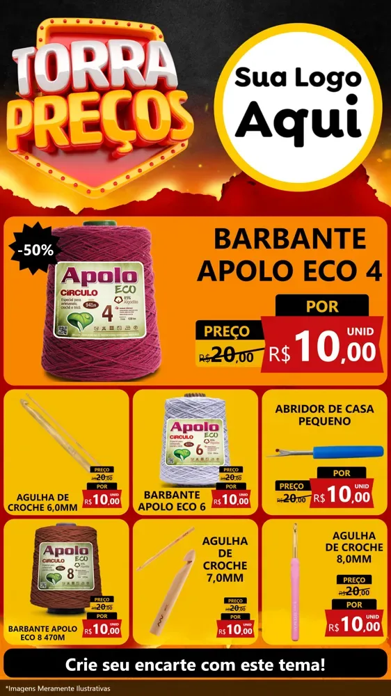 Modelo de Rede Social para Stories com o tema Torra Preços para Armarinho e Aviamentos