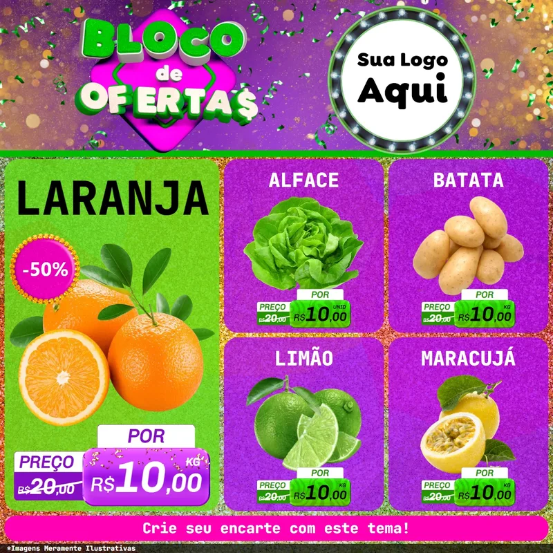 Modelo de Rede Social para Feed Facebook com o tema Bloco de Ofertas para Hortifrúti