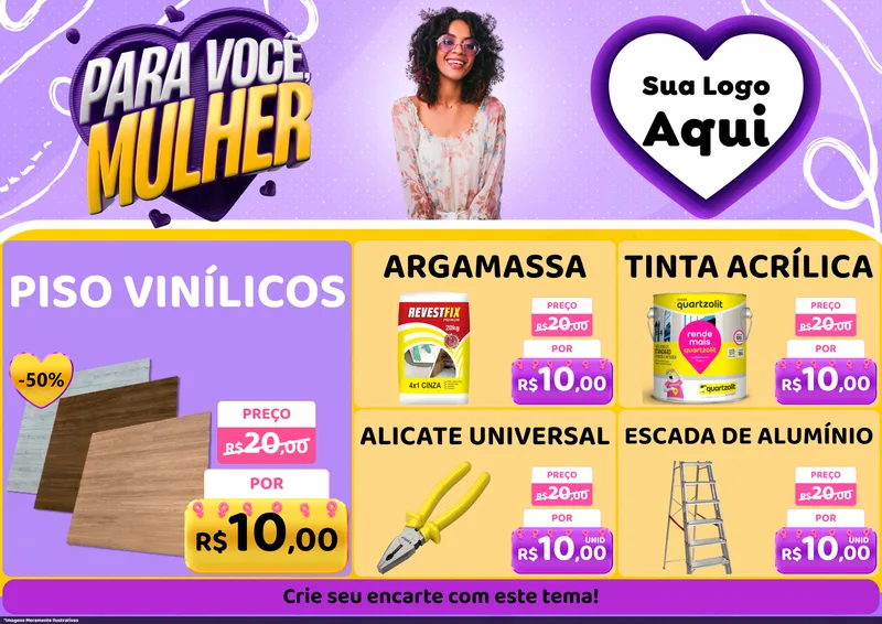 Modelo de Encarte para Encarte A4 Horizontal com o tema Para Você, Mulher para Material para Construção