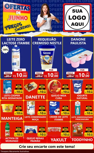Modelo de Encarte para Encarte Grande com o tema Ofertas de Junho - Preços Incríveis para Frios e Laticínios