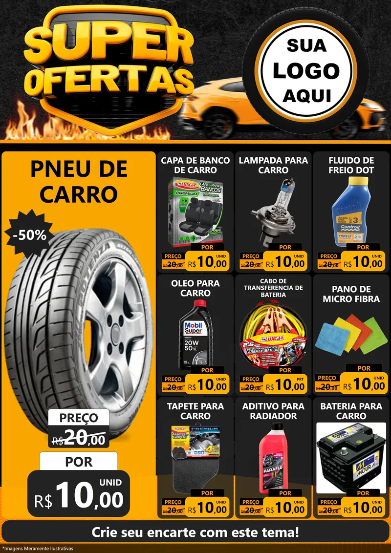 Modelo de Encarte para Encarte A4 Vertical com o tema Super Ofertas - Autopeças para Auto peças