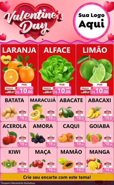 Modelo de Encarte para Encarte Grande com o tema Valentine's Day para Hortifrúti