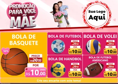 Modelo de Encarte para Encarte A4 Horizontal com o tema Promoção Para Você Mãe para Artigos Esportivos