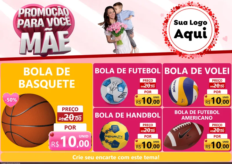 Modelo de Encarte para Encarte A4 Horizontal com o tema Promoção Para Você Mãe para Artigos Esportivos