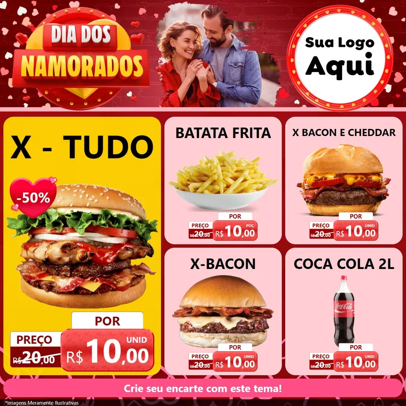 Modelo de Rede Social para Feed Facebook com o tema Dia Dos Namorados para Hamburgueria
