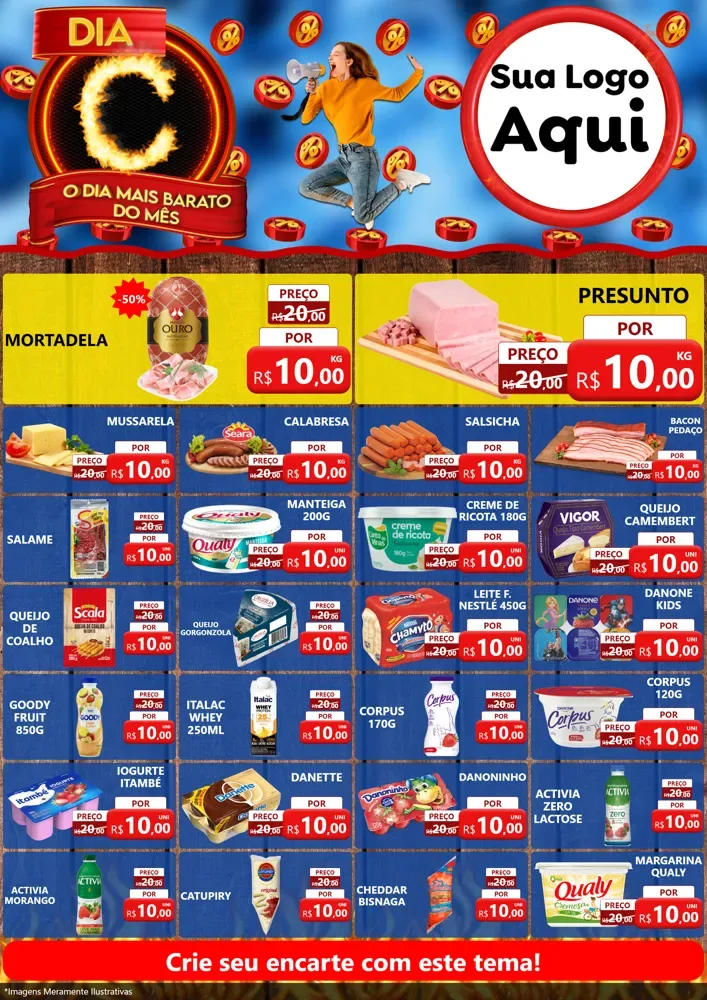 Modelo de Encarte para Encarte A4 Vertical com o tema Dia C - O Dia Mais Barato Do Mês para Frios e Laticínios