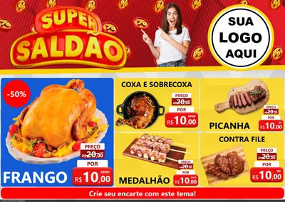 Modelo de Encarte para Encarte A4 Horizontal com o tema Super Saldão para Assados