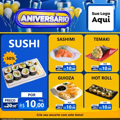 Modelo de Rede Social para Feed Facebook com o tema Aniversário para Comida japonesa