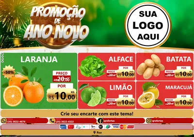 Modelo de Encarte para Encarte A4 Horizontal com o tema Promoção de Ano Novo para Hortifrúti