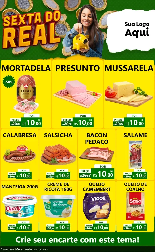 Modelo de Encarte para Encarte Grande com o tema Sexta do Real para Frios e Laticínios