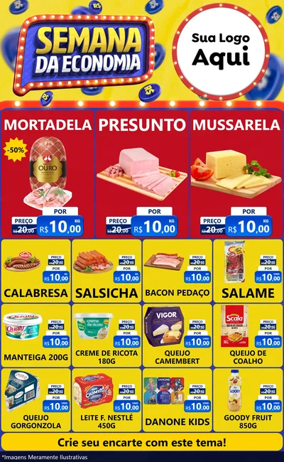 Modelo de Encarte para Encarte Grande com o tema Semana da Economia para Frios e Laticínios