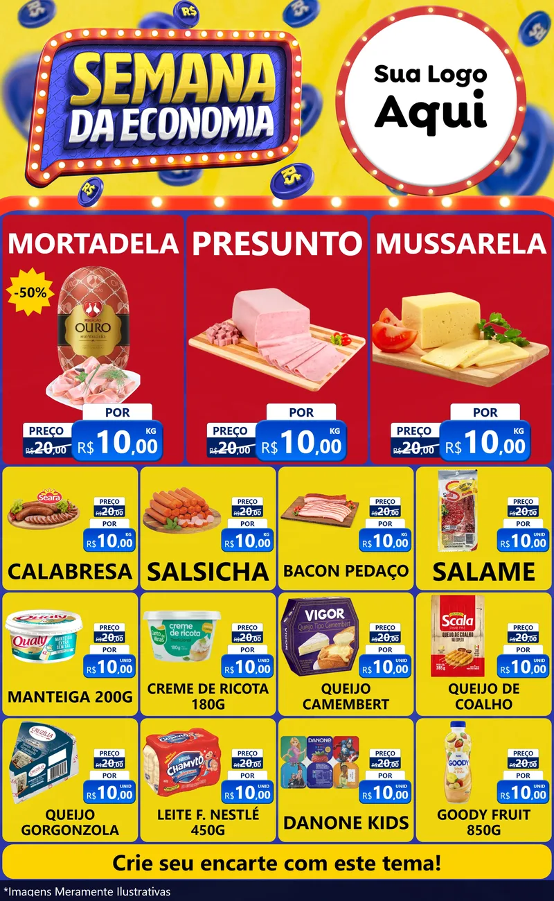 Modelo de Encarte para Encarte Grande com o tema Semana da Economia para Frios e Laticínios
