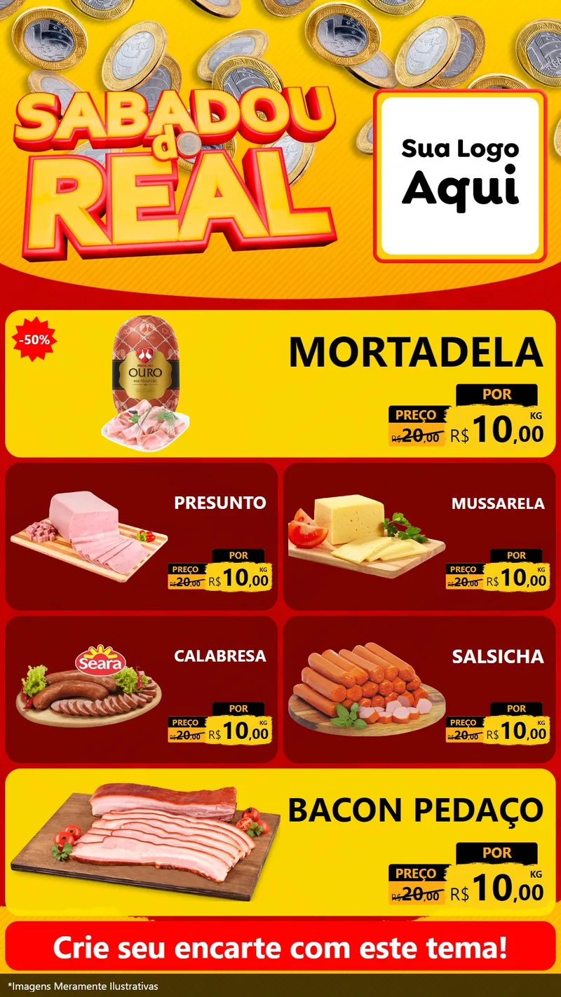 Modelo de TV para TV Vertical com o tema Sabadou do Real para Frios e Laticínios