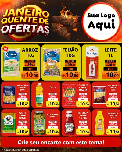 Modelo de Rede Social para Feed Instagram com o tema Janeiro Quente de Ofertas para Supermercado