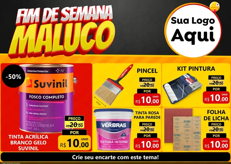 Modelo de Encarte para Encarte A4 Horizontal com o tema Final de Semana Maluco para Tintas e Ferramentas