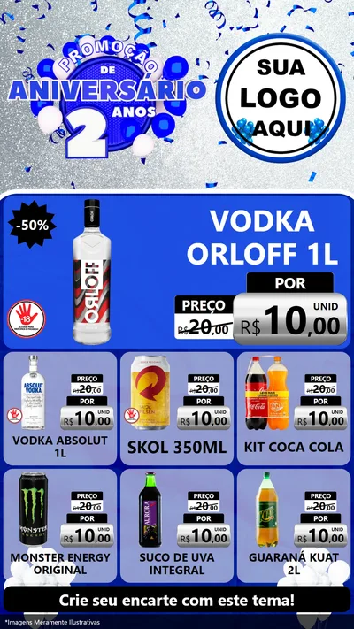 Modelo de Rede Social para Stories com o tema Promoção de Aniversário - 2 Anos para Distribuidora de bebidas
