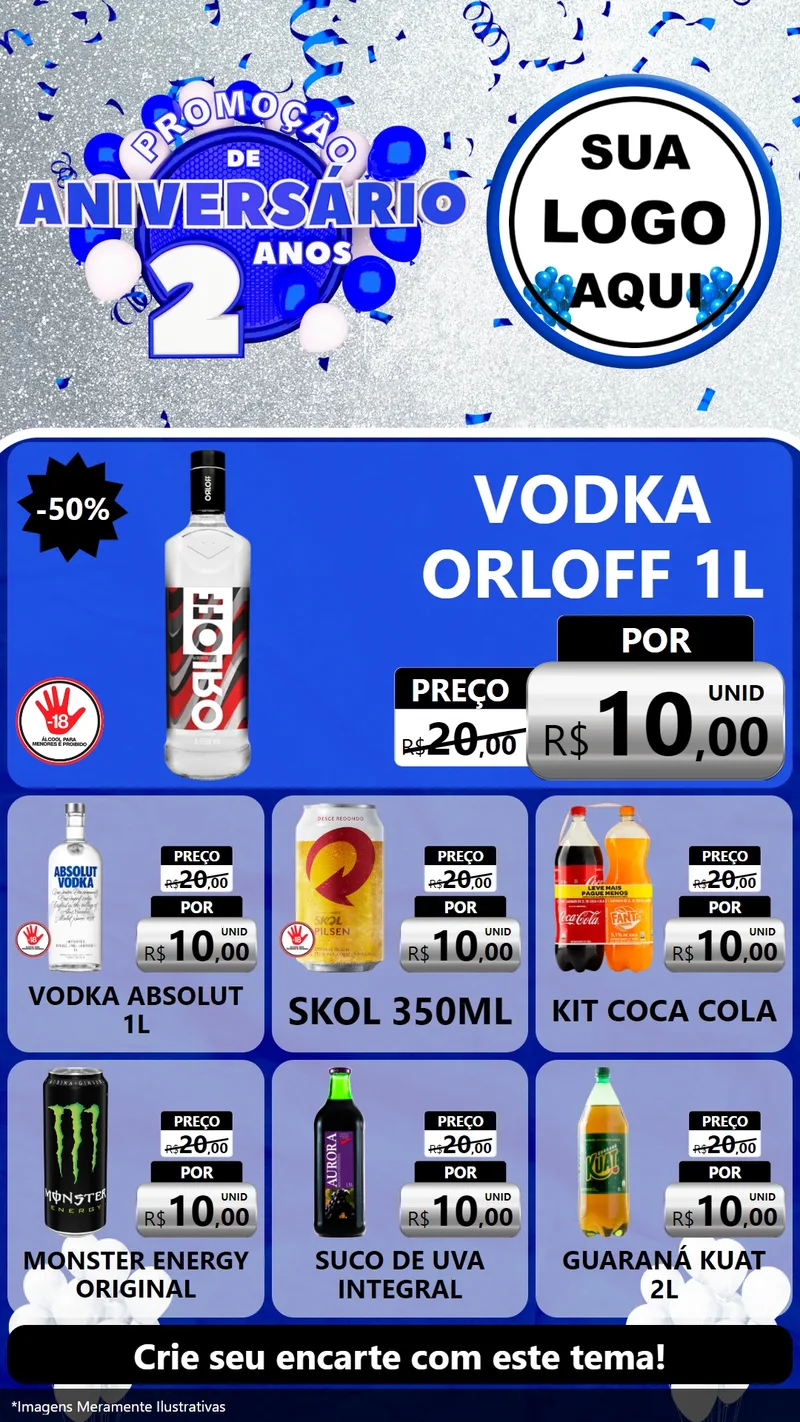 Modelo de Rede Social para Stories com o tema Promoção de Aniversário - 2 Anos para Distribuidora de bebidas