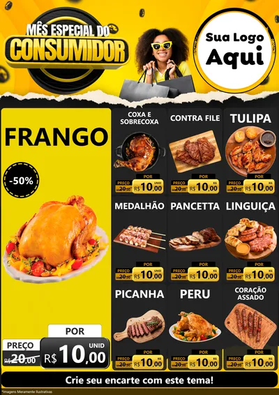 Modelo de Encarte para Encarte A4 Vertical com o tema Mês Especial do Consumidor para Assados