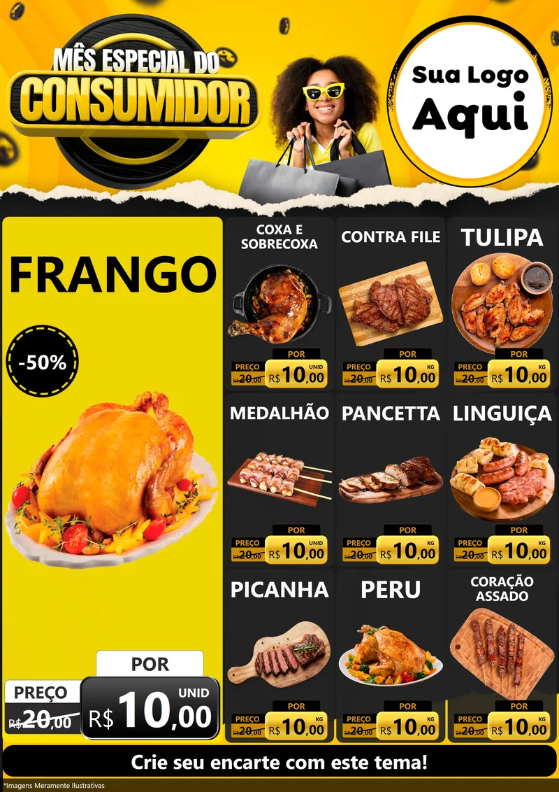 Modelo de Encarte para Encarte A4 Vertical com o tema Mês Especial do Consumidor para Assados