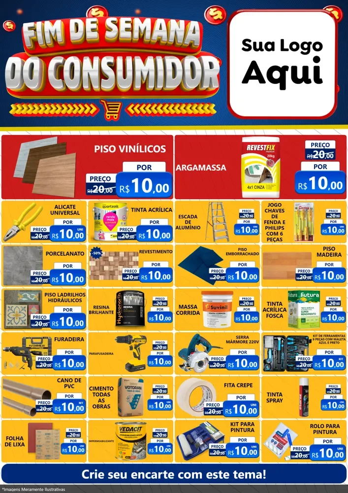 Modelo de Encarte para Encarte A4 Vertical com o tema Fim de Semana do Consumidor para Material para Construção