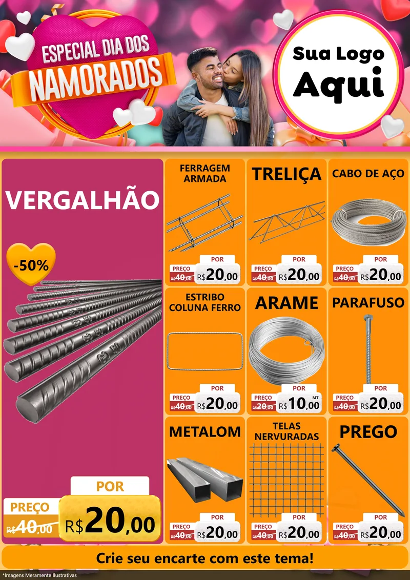 Modelo de Encarte para Encarte A4 Vertical com o tema Especial Dia dos Namorados para Ferragens