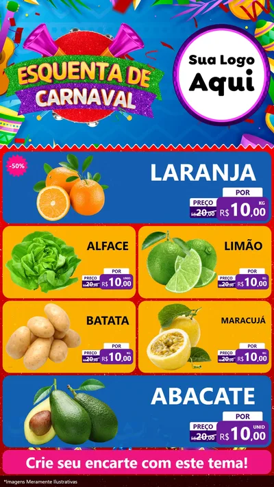 Modelo de TV para TV Vertical com o tema Esquenta de Carnaval para Hortifrúti