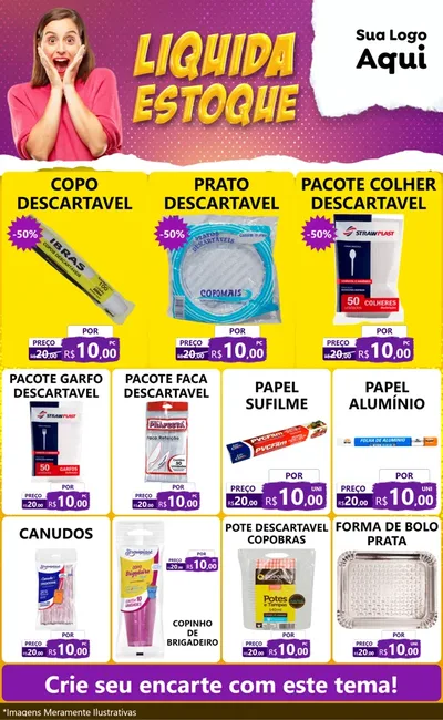Modelo de Encarte para Encarte Grande com o tema Liquida estoque para Embalagens
