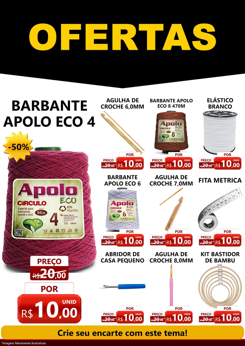 Modelo de Encarte para Encarte A4 Vertical com o tema Ofertas Preto e Vermelho Cartaz para Armarinho e Aviamentos