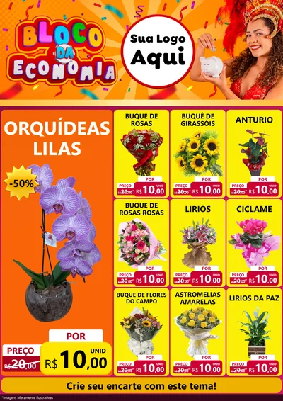Modelo de Encarte para Encarte A4 Vertical com o tema Bloco da Economia para Floricultura e jardim