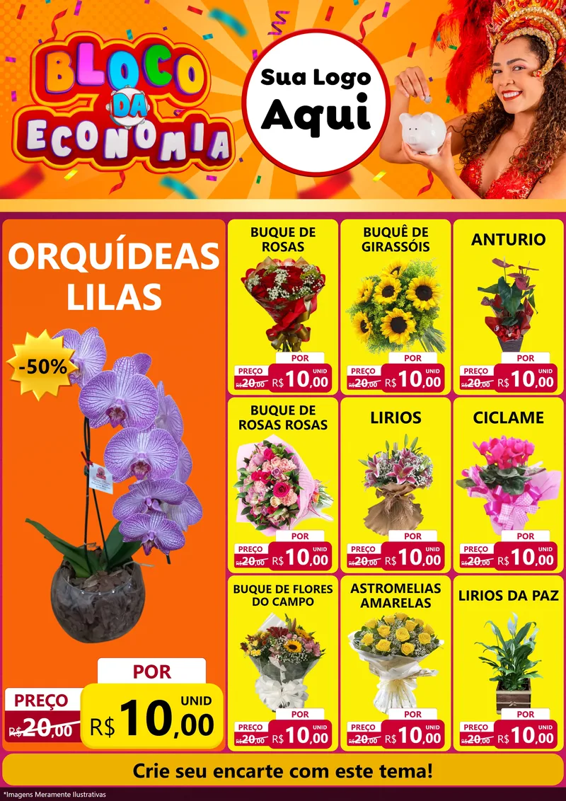 Modelo de Encarte para Encarte A4 Vertical com o tema Bloco da Economia para Floricultura e jardim