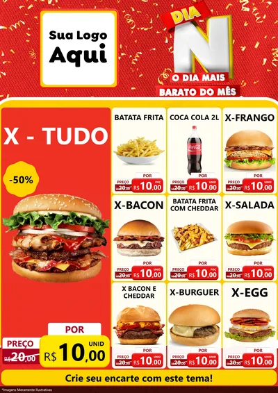Modelo de Encarte para Encarte A4 Vertical com o tema Dia N o Dia Mais Barato do Mês para Hamburgueria