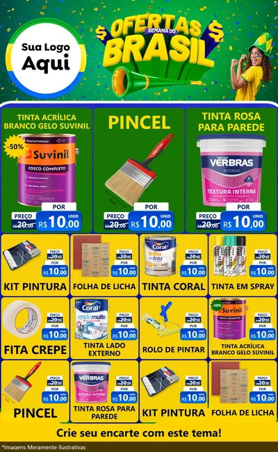 Modelo de Encarte para Encarte Grande com o tema Ofertas Semana do Brasil para Tintas e Ferramentas